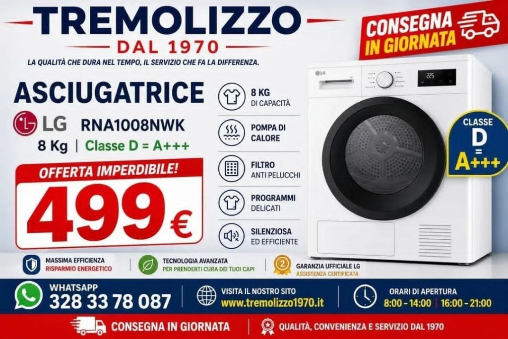ASCIUGATRICE LG RNA1008NWK 8KG A+++